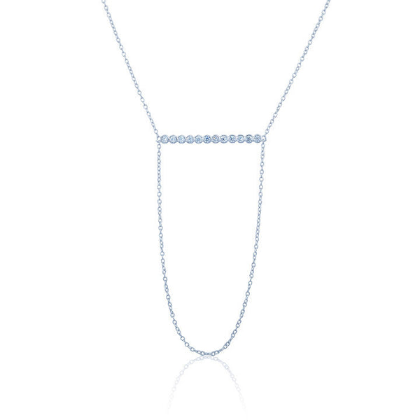 ZDN42 STERLING SILVER 925 RHODIUM PLATED FINISH BAR NECKLACE WITH CZ