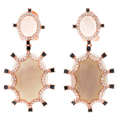 ER2165S-R STERLING SILVER 925 ROSE GOLD PLATED FINISH GRAY AGATE FANCY DROP EARRINGS