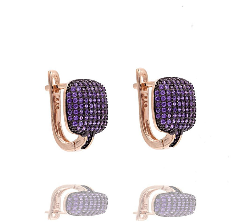 ER2288P-R STERLING SILVER 925 ROSE GOLD PLATED FINISH PAVE CZ HUGGIE EARRINGS 15MM