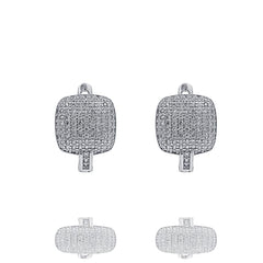 ER2288W STERLING SILVER 925 RHODIUM PLATED FINISH PAVE CZ HUGGIE EARRINGS 15MM