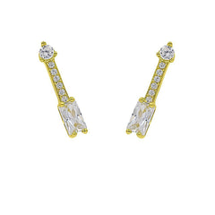 ZDE313-G STERLING SILVER 925 GOLD PLATED FINISH ARROW CUBIC ZIRCONIA EARRINGS