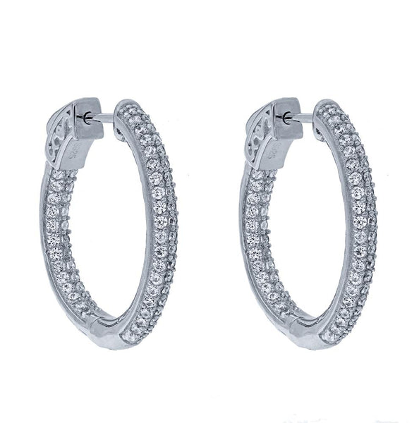 ZDE5000 STERLING SILVER 925 RHODIUM PLATED FINISH WHITE CZ HOOP EARRINGS 25MM