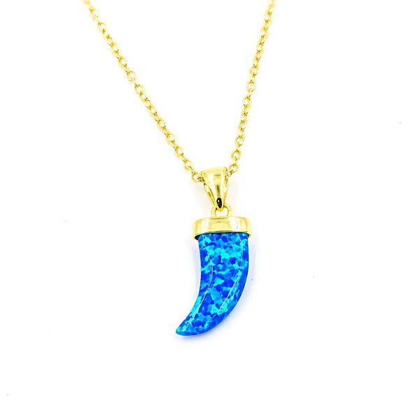 ZDN1037-BOP-GD STERLING SILVER 925 GOLD PLATED FINISH HORN BLUE OPAL NECKLACE