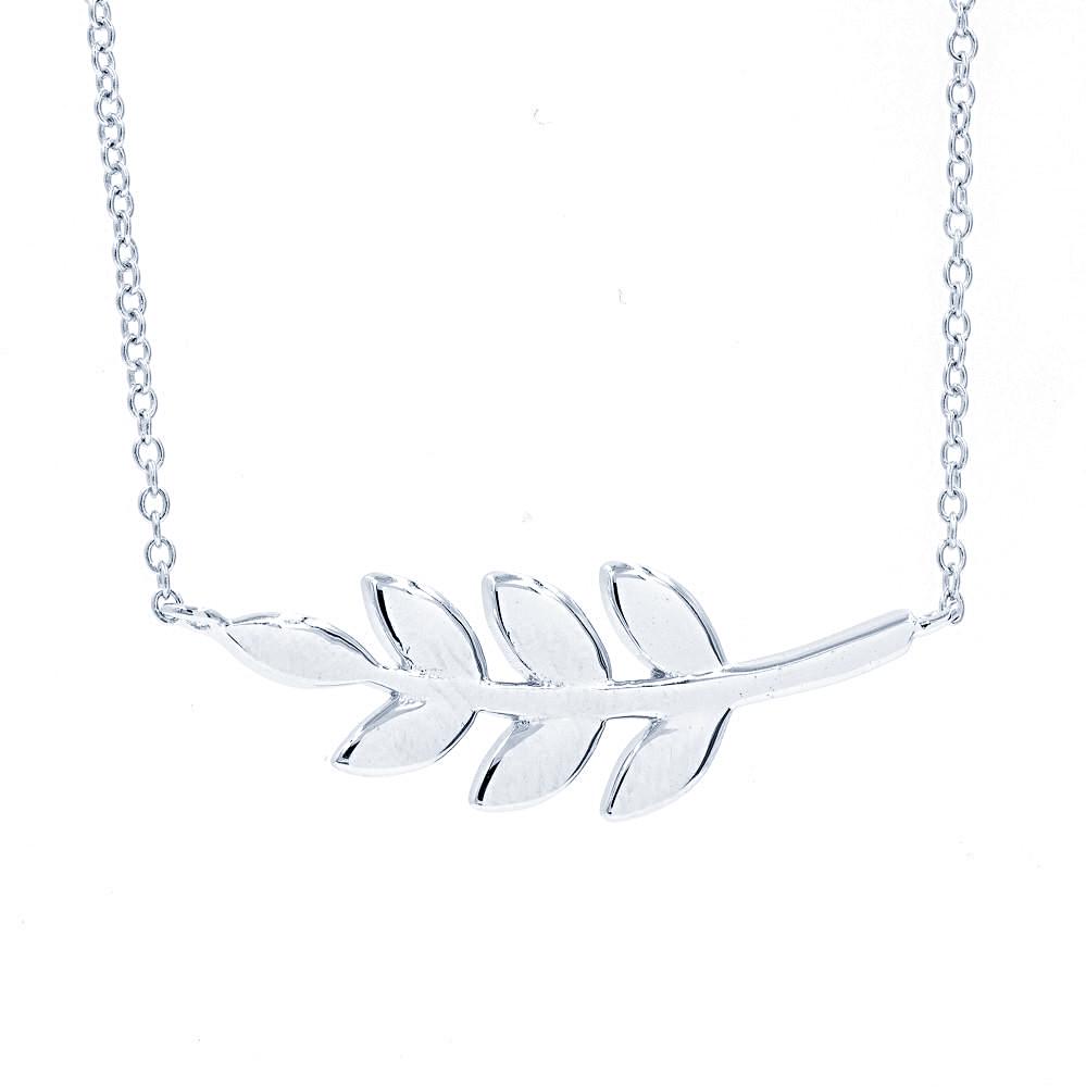 ZDN142 STERLING SILVER 925 RHODIUM PLATED FINISH PLAIN SIDE LEAF DESIGN NECKLACE