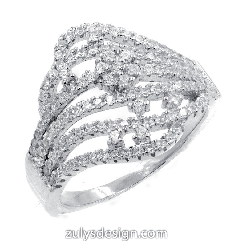ZDR0184 STERLING SILVER 925 RHODIUM PLATED CLEAR CUBIC ZIRCONIA RING