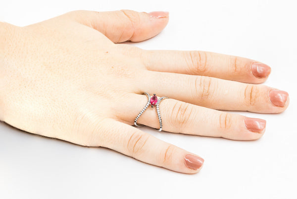 ZDR0497-RR STERLING SILVER 925 RUBY COLOR CZ OPEN RING