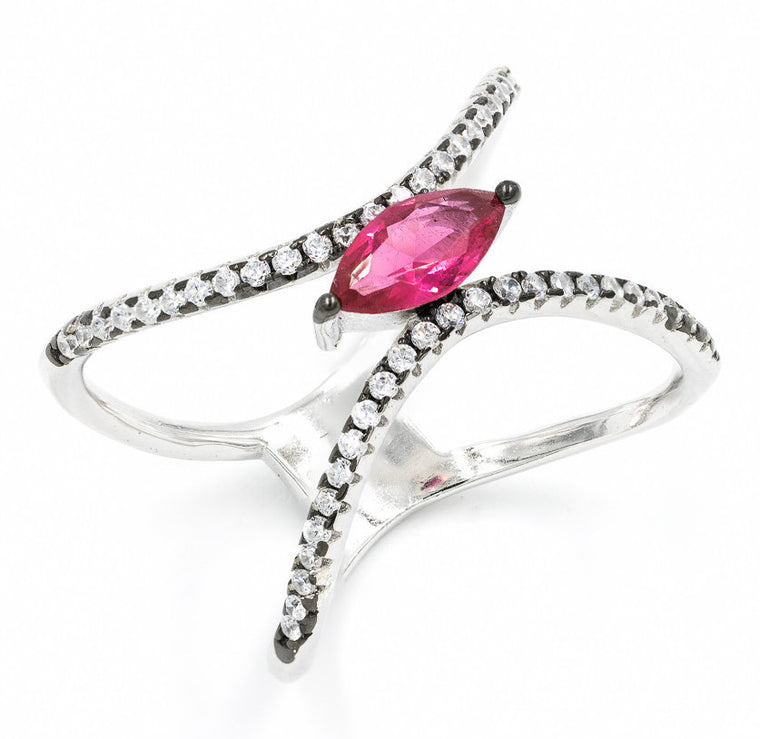 ZDR0497-RR  STERLING SILVER 925 RUBY COLOR CZ OPEN RING