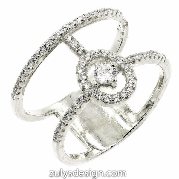 ZDR1979  STERLING SILVER 925 RHODIUM PLATED OPEN RING WITH CZ
