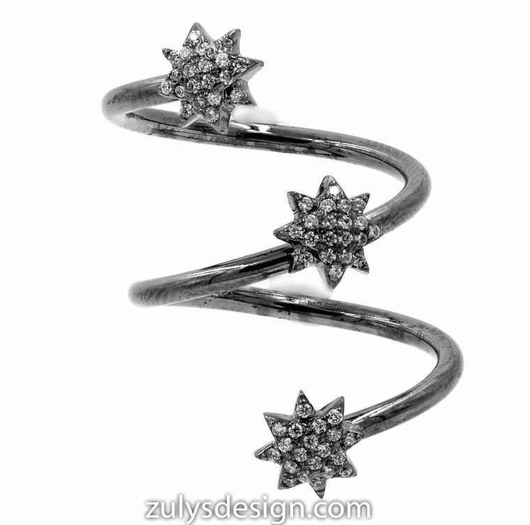 ZDR2096-BLK STERLING SILVER 925 BLACK RHODIUM PLATED SPIRAL DESIGN CLEAR CZ RING