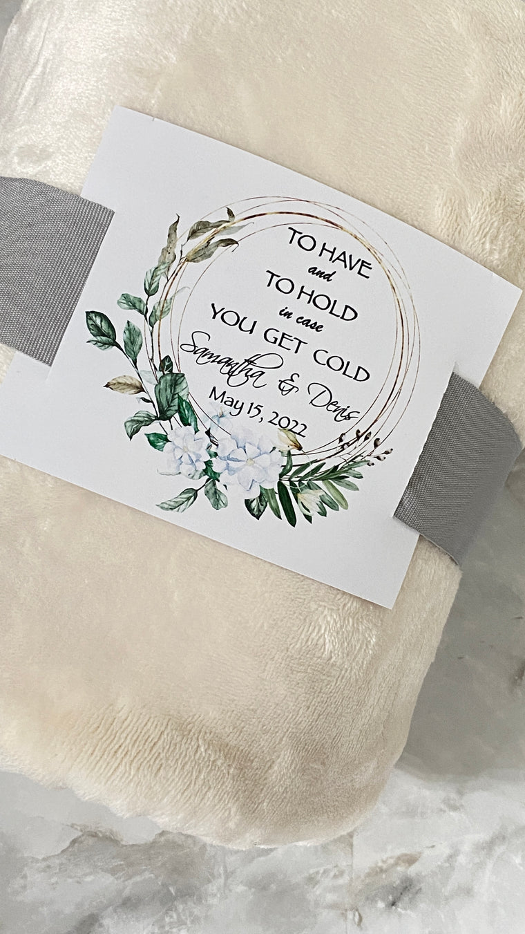Custom Wedding Blanket Bands or Tags. Magnolia Wreath Wrap Band or Tag for Blanket. To Have and to Hold Wrap Band. In case you get cold Wrap Band