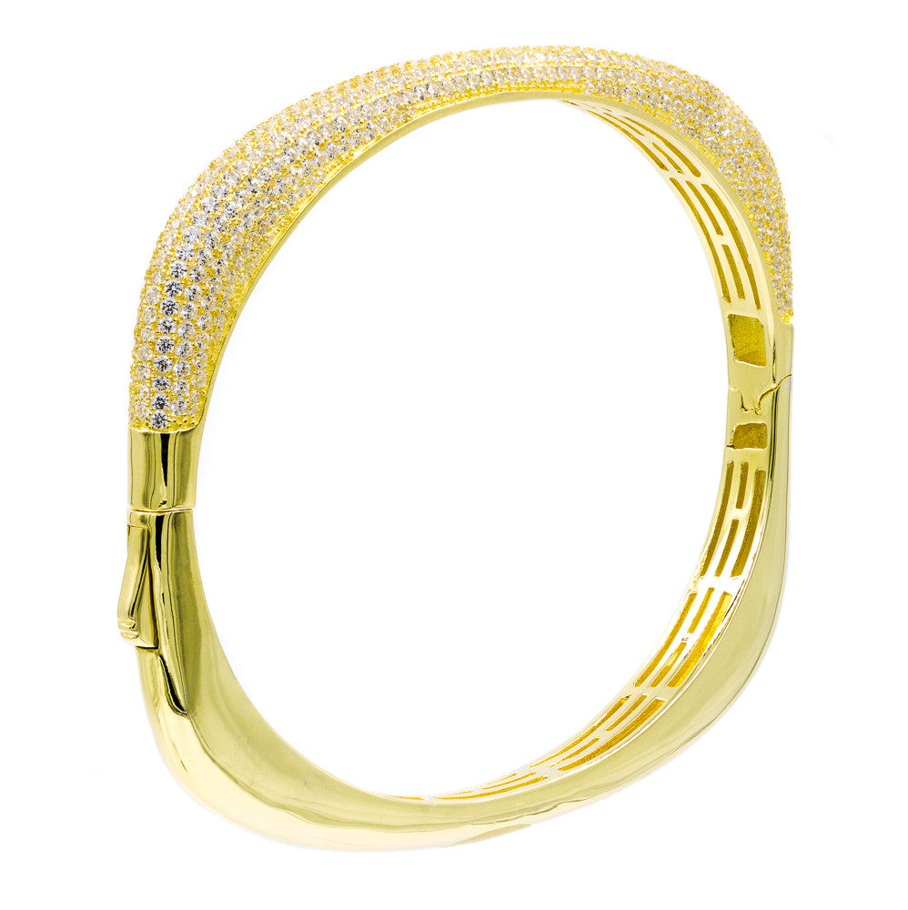 BA2047W-G STERLING SILVER 925 GOLD PLATED FINISH CLEAR CZ BANGLE
