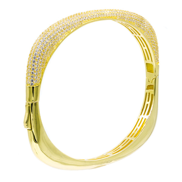 BA2047W-G STERLING SILVER 925 GOLD PLATED FINISH CLEAR CZ BANGLE