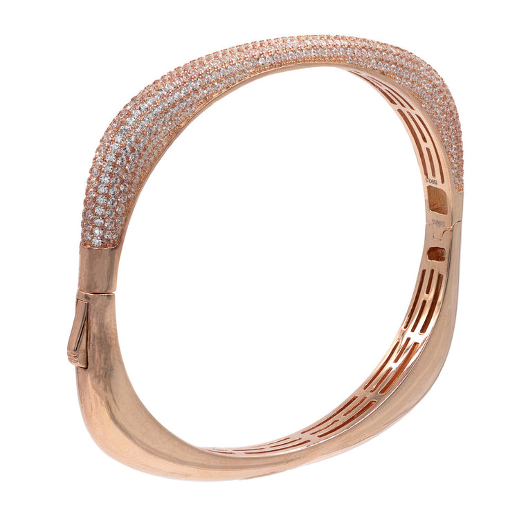 BA2047W-R  STERLING SILVER 925 ROSE GOLD PLATED FINISH CLEAR CZ BANGLE
