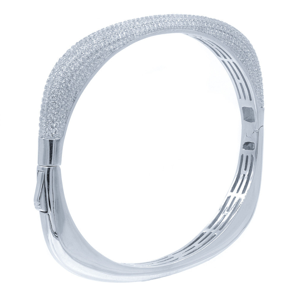 BA2047W STERLING SILVER 925 RHODIUM PLATED FINISH CLEAR CZ BANGLE