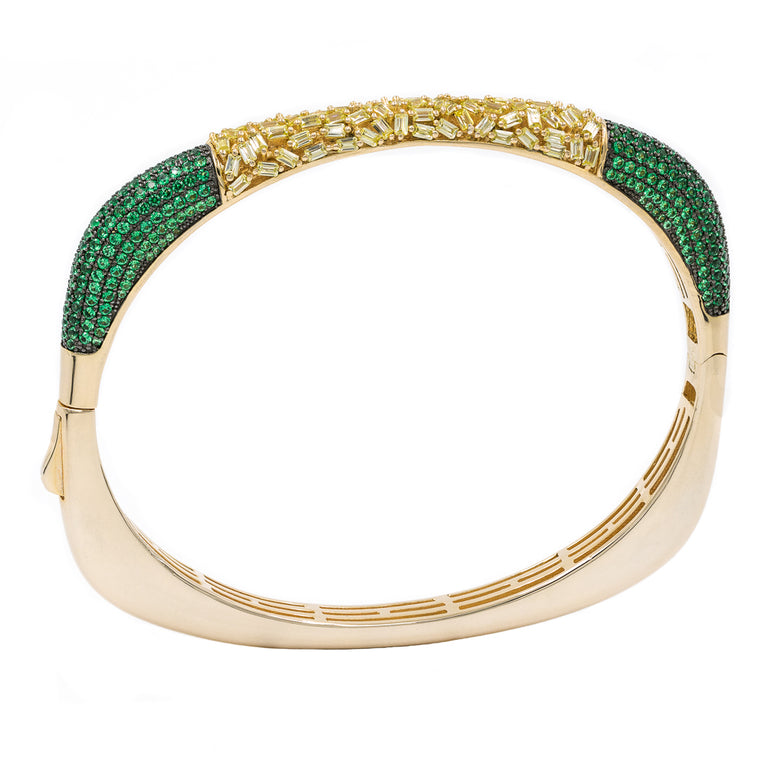 BA2224G-Y STERLING SILVER 925 GOLD PLATED FINISH BAGUETTE AND CZ BANGLE