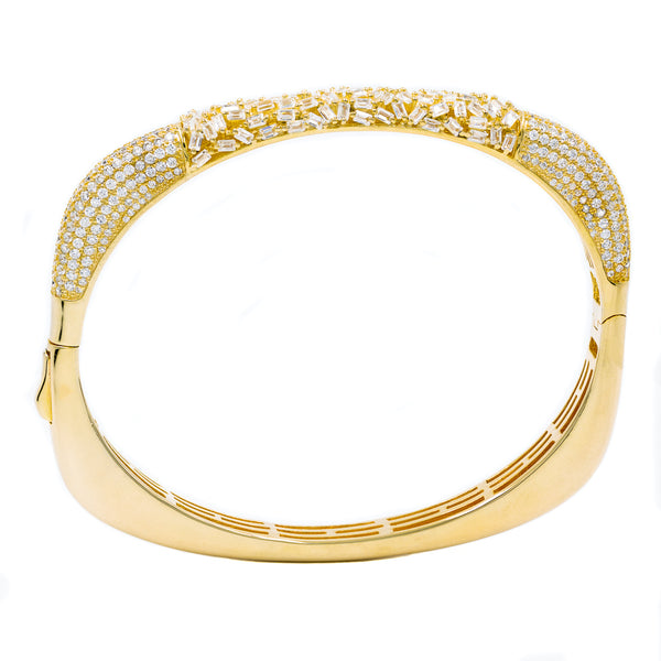 BA2224G STERLING SILVER 925 GOLD PLATED FINISH CLEAR BAGUETTE AND CZ  BANGLE