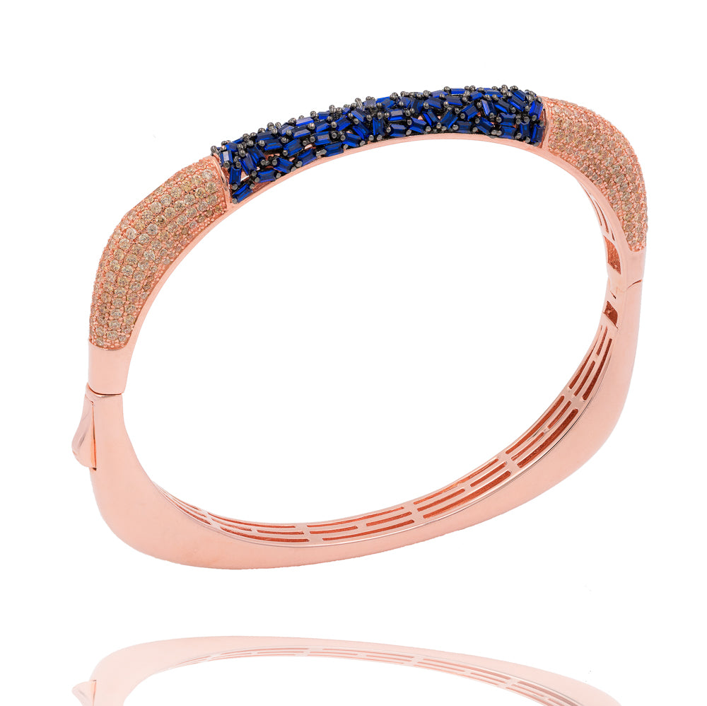 BA2224NC-R STERLING SILVER 925 GOLD PLATED FINISH SAPPHIRE COLOR BAGUETTE AND CZ BANGLE