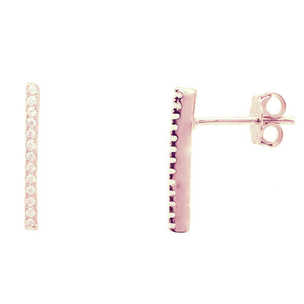 ZDE434-RG STERLING SILVER 925 ROSE GOLD PLATED FINISH 16MM BAR STUD EARRINGS