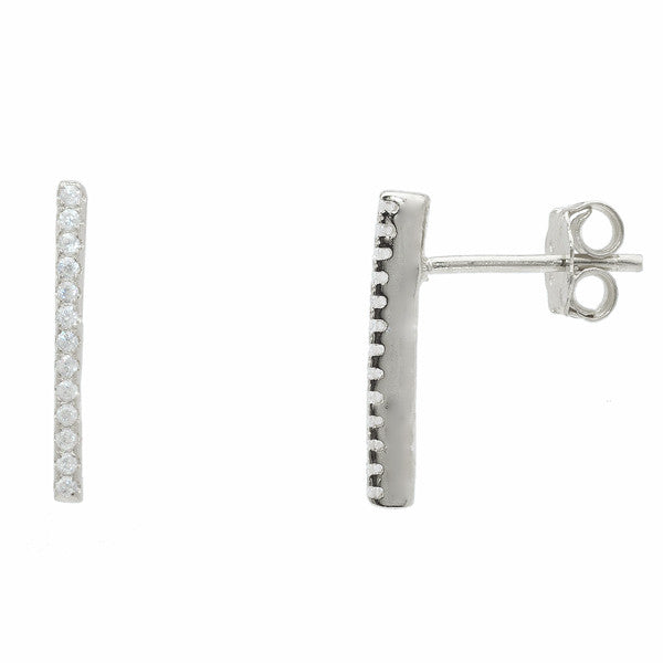 ZDE434 STERLING SILVER 925 RHODIUM PLATED 16MM BAR STUD EARRINGS