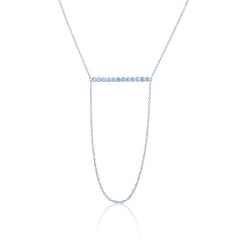 ZDN42 STERLING SILVER 925 RHODIUM PLATED FINISH BAR NECKLACE WITH CZ