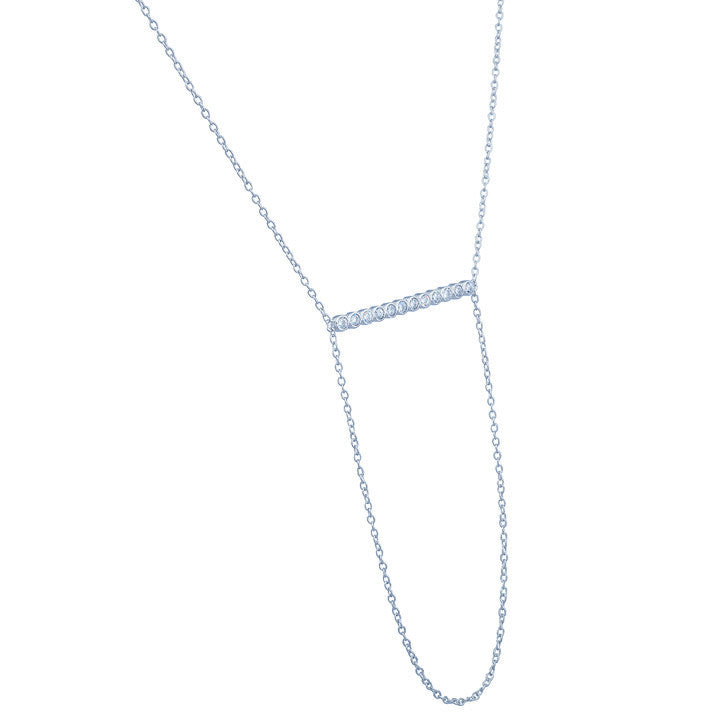 ZDN42 STERLING SILVER 925 RHODIUM PLATED FINISH BAR NECKLACE WITH CZ