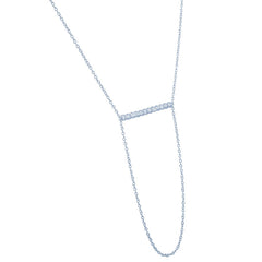 ZDN42 STERLING SILVER 925 RHODIUM PLATED FINISH BAR NECKLACE WITH CZ