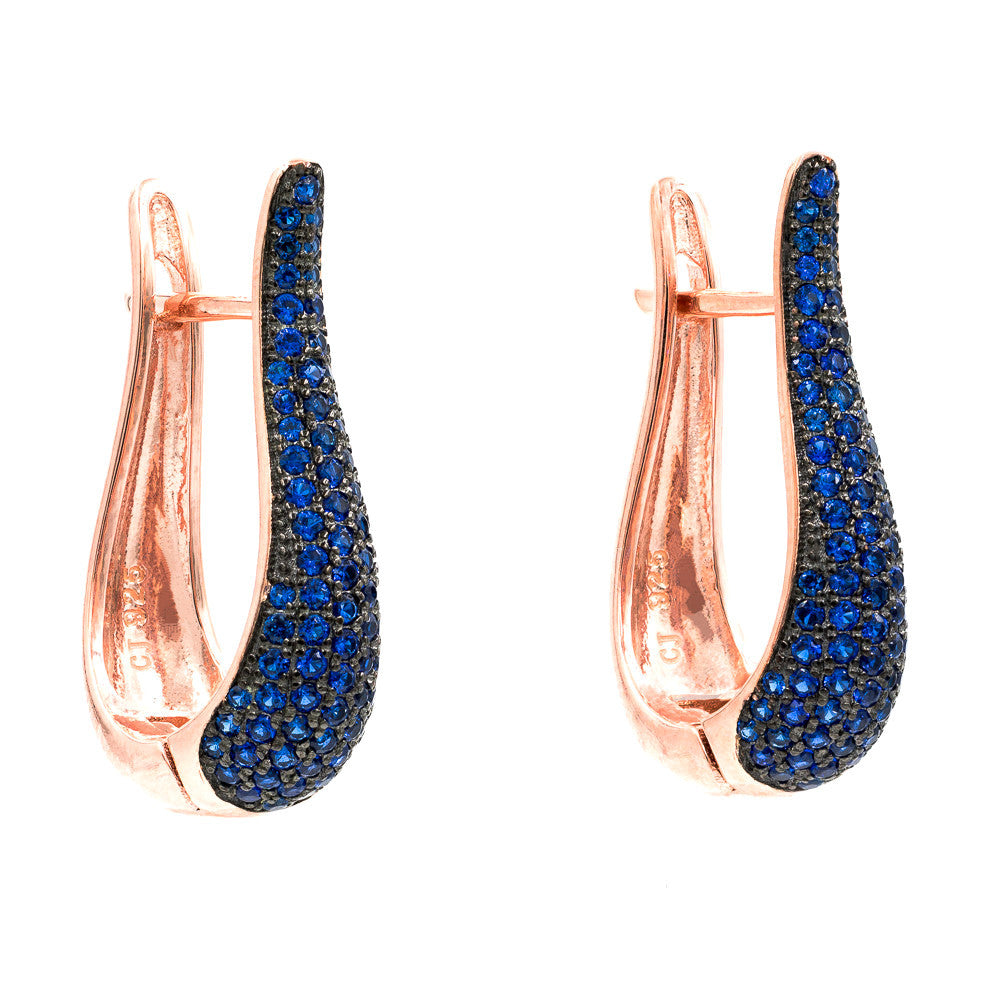 ER1693NB-R STERLING SILVER 925 ROSE GOLD PLATED FINISH SAPPHIRE COLOR HOOP EARRINGS