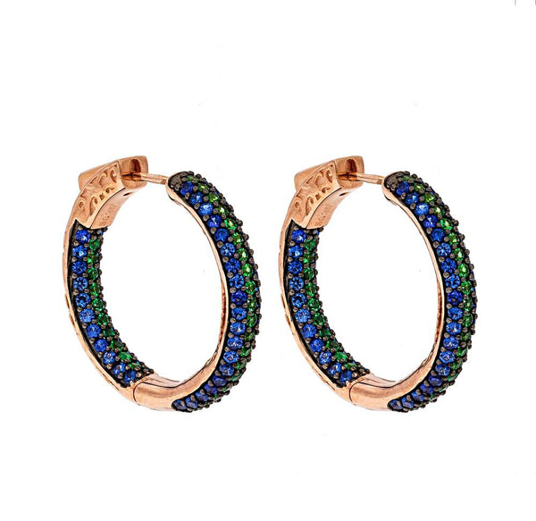 ER1860NG-R STERLING SILVER 925 ROSE GOLD PLATED FINISH TWO COLOR CZ HOOPS 26MM