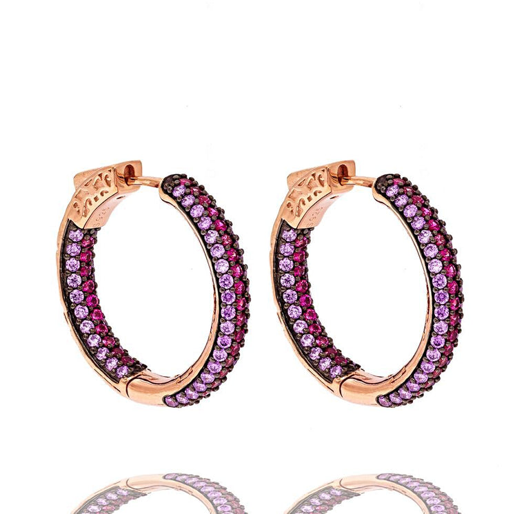 ER1860PR-R  STERLING SILVER 925 ROSE GOLD PLATED FINISH TWO COLOR CZ HOOPS 26MM