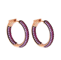 ER1860PR-R  STERLING SILVER 925 ROSE GOLD PLATED FINISH TWO COLOR CZ HOOPS 26MM