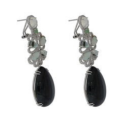 ER1906G STERLING SILVER 925 RHODIUM PLATED FINISH MOSS AGATE DROP FANCY EARRINGS