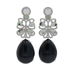ER1906G STERLING SILVER 925 RHODIUM PLATED FINISH MOSS AGATE DROP FANCY EARRINGS