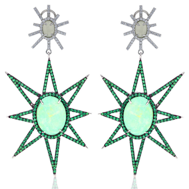 ER1921TG STERLING SILVER 925 RHODIUM PLATED GREEN TURQUOISE  DROP EARRINGS