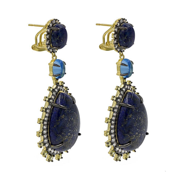 ER1923NY-BG STERLING SILVER 925 GOLD PLATED FINISH LAPIS LAZULI FANCY DROP EARRINGS
