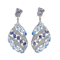 ER1929TN STERLING SILVER 925 RHODIUM PLATED SODALITE ELEGANT DROP CZ EARRINGS