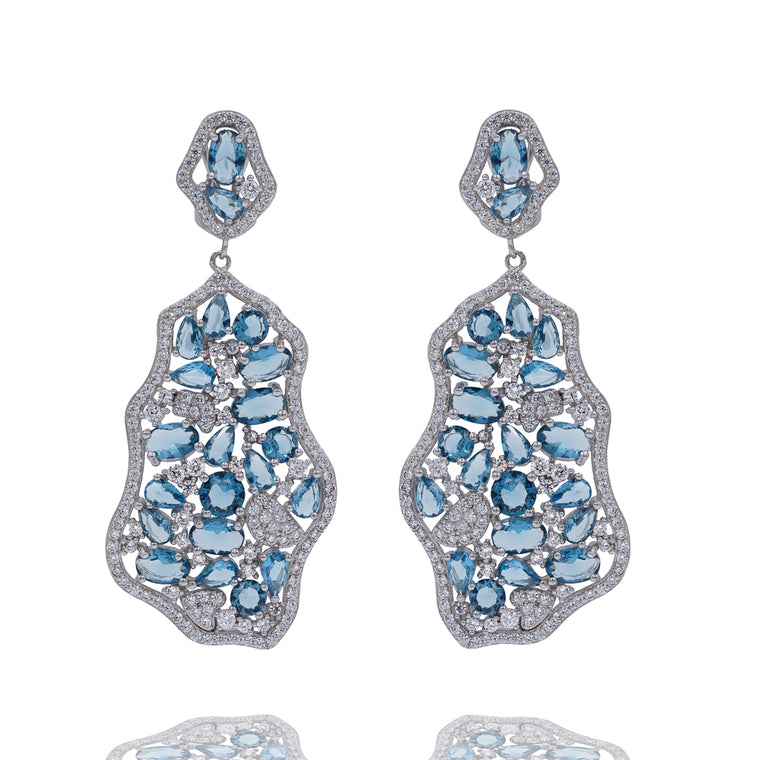 ER1941N STERLING SILVER 925 RHODIUM PLATED FINISH ELEGANT LIGHT BLUE DROP CZ EARRINGS