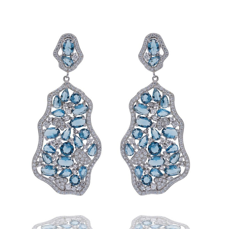 ER1941N STERLING SILVER 925 RHODIUM PLATED ELEGANT LIGHT BLUE DROP CZ EARRINGS