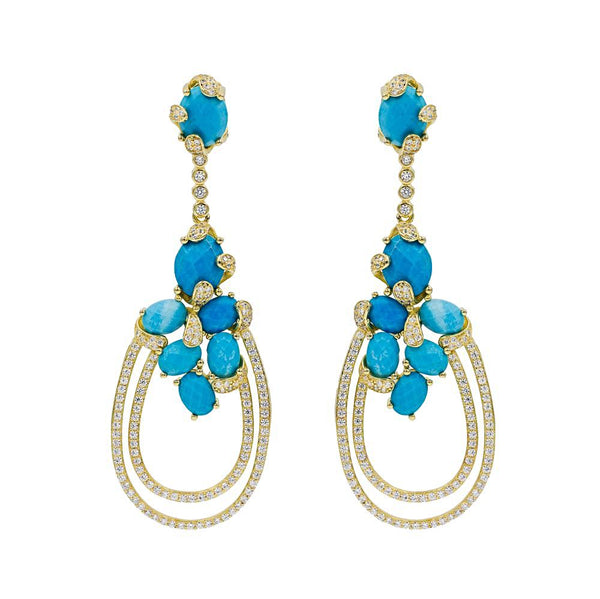 ER1942D-G STERLING SILVER 925 GOLD PLATED TURQUOISE CZ DROP EARRINGS
