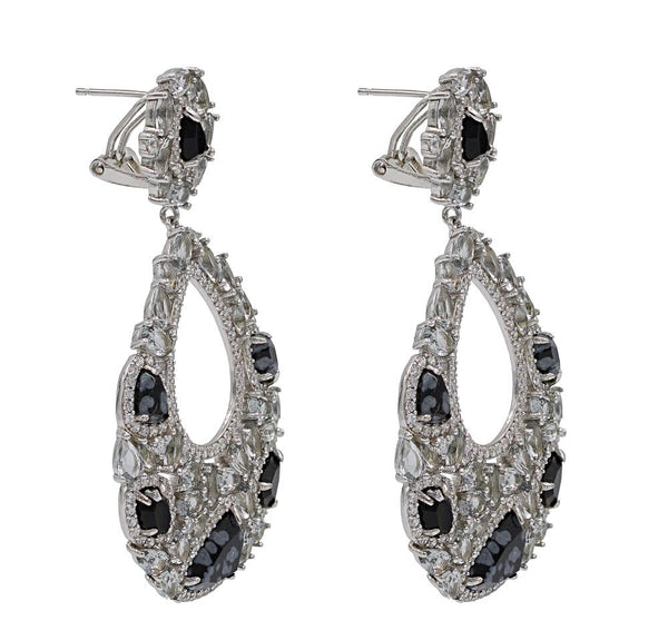 ER1944B STERLING SILVER 925 RHODIUM PLATED SNOWFLAKES AGATE DROP EARRINGS