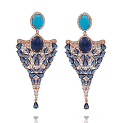 ER1953DN-R STERLING SILVER 925 ROSE GOLD PLATED FINISH TURQUOISE AND SODALITE DROP LUXURY EARRINGS