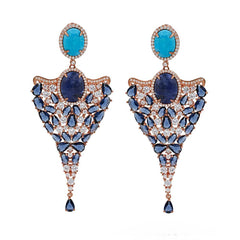 ER1953DN-R STERLING SILVER 925 ROSE GOLD PLATED FINISH TURQUOISE AND SODALITE DROP LUXURY EARRINGS