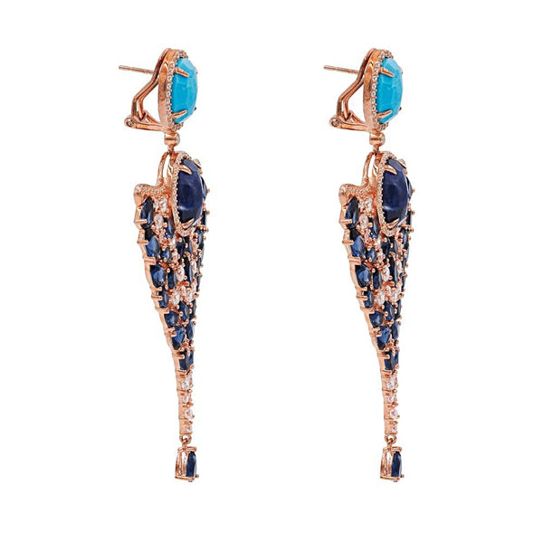 ER1953DN-R STERLING SILVER 925 ROSE GOLD PLATED FINISH TURQUOISE AND SODALITE DROP LUXURY EARRINGS