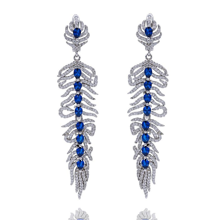 ER1962N STERLING SILVER 925 RHODIUM PLATED FINISH LUXURY SAPPHIRE CZ DROP EARRINGS