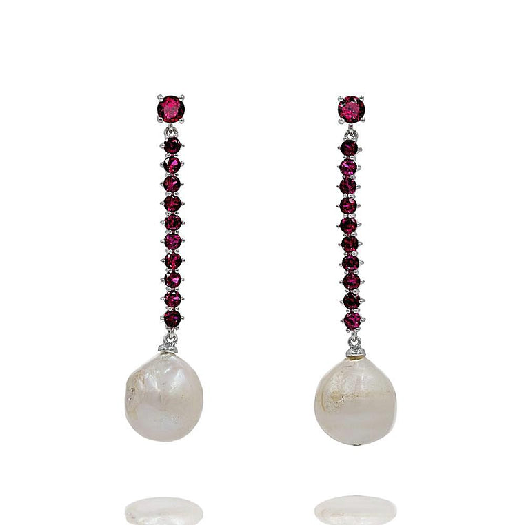 ER2001MR STERLING SILVER 925 RHODIUM PLATED FINISH BAROQUE PEARL EARRINGS