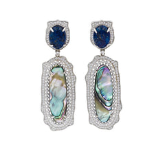 ER2011B STERLING SILVER 925 RHODIUM PLATED LAPIS LAZULI ABALONE DROP FANCY EARRINGS