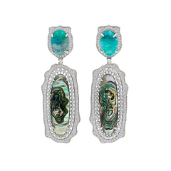 ER2011M STERLING SILVER 925 RHODIUM PLATED AMAZONITE ABALONE DROP FANCY EARRINGS