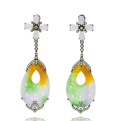 ER2013G-B STERLING SILVER 925 BLACK RHODIUM PLATED GREEN JADE DROP EARRINGS