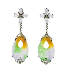 ER2013G-B STERLING SILVER 925 BLACK RHODIUM PLATED GREEN JADE DROP EARRINGS