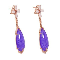 ER2013P-R STERLING SILVER 925 ROSE GOLD PLATED FINISH PURPLE JADE FANCY DROP EARRINGS