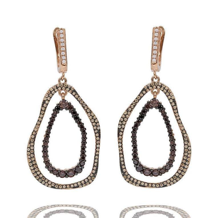 ER2050CF-R  STERLING SILVER 925 ROSE GOLD PLATED ELEGANT CHAMPAGNE CZ DROP EARRINGS